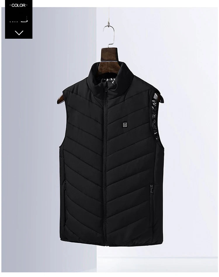 Chaleco con calefacción para exteriores para hombre y mujer, chaqueta térmica sin mangas con USB, cuello levantado, abrigo de senderismo, 5 colores