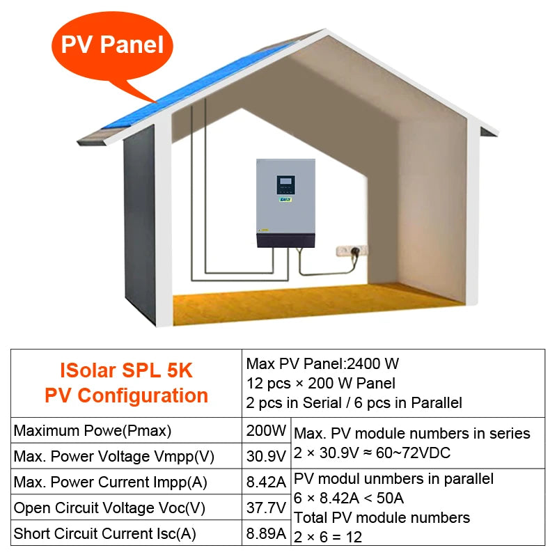 Easun Power 5KVA 4000W 220VAC 48V onduleur solaire hybride convertisseur d'énergie solaire à onde sinusoïdale Pure PWM 60A intégré