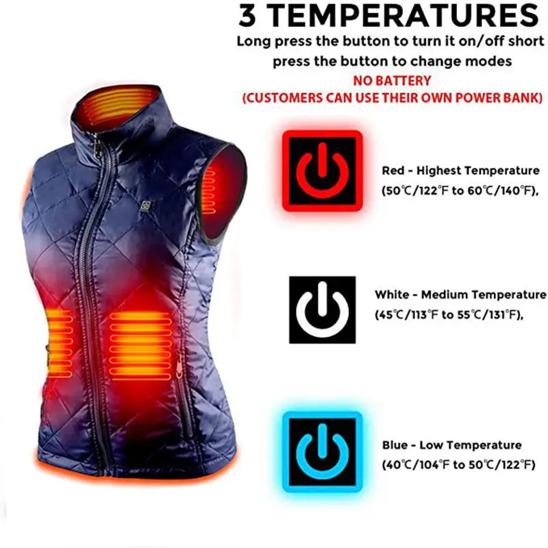 Chaleco de algodón con interruptor dual para mujer, traje de calefacción eléctrica infrarroja USB, chaleco térmico Flexible, 9 zonas, Otoño e Invierno