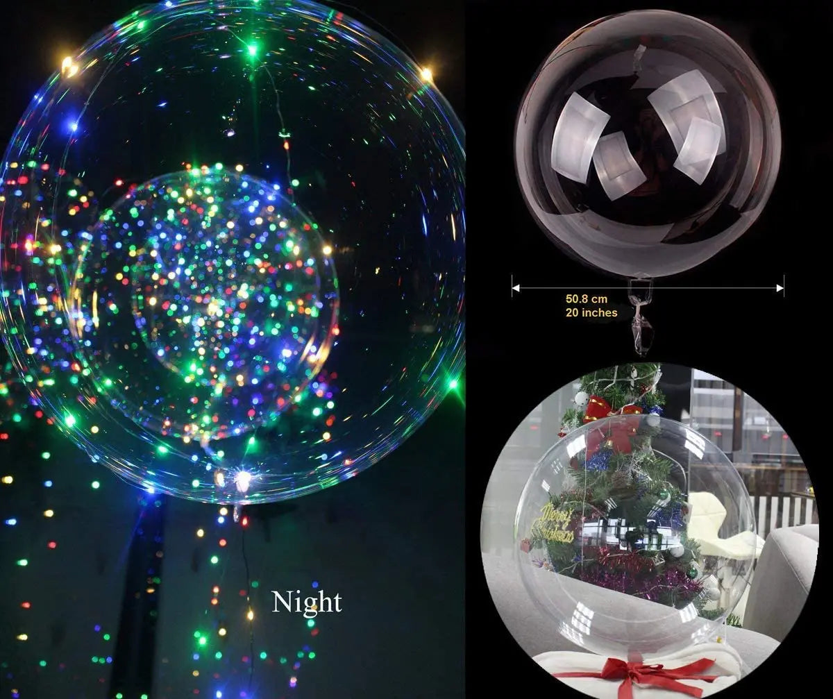 10pcs Clear Helium Balloon with Handle LED Luminous Balloon Wedding Birthday Party Decoration 