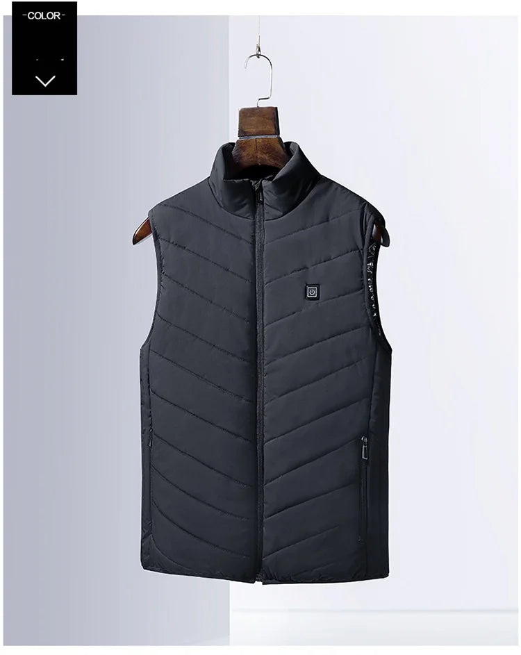 Chaleco con calefacción para exteriores para hombre y mujer, chaqueta térmica sin mangas con USB, cuello levantado, abrigo de senderismo, 5 colores