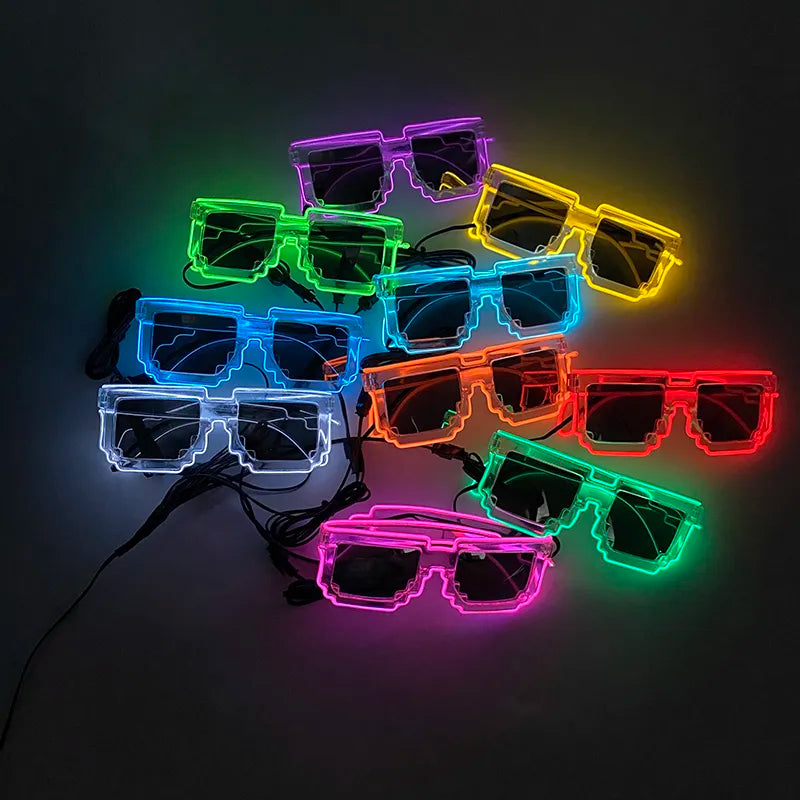 Lunettes néon LED fluorescentes, lunettes de fête lumineuses 