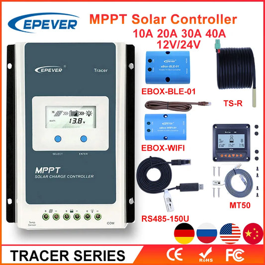 Contrôleur de Charge solaire EPEVER 12V 24V MPPT 40A 30A 20A 10A 4210AN 3210AN contrôleur de Charge solaire de voiture à affichage LCD haute efficacité 