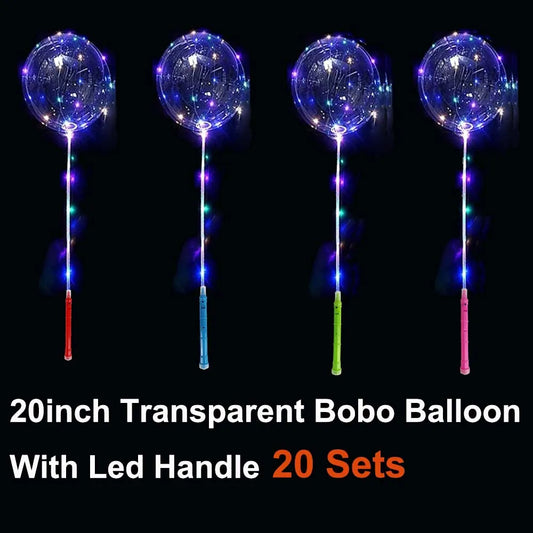 Ballon à bulles coloré à 3 niveaux de 20 pouces, bâton de 70cm lumineux à LED 