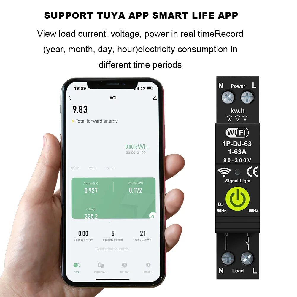 Tuya WiFi Smart Circuit Breaker Timer Photovoltaic Two-Way Energy Meter Automatic Loss Protector