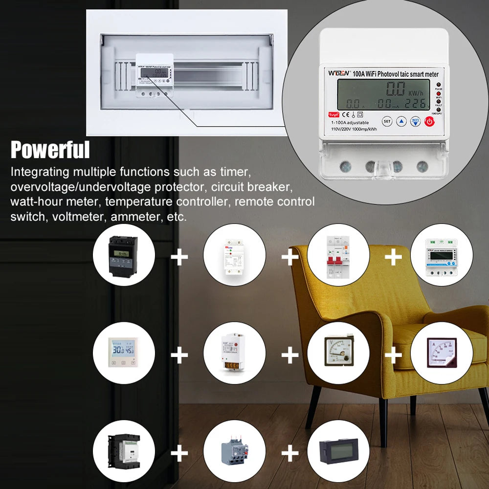 Tuya WiFi Smart Photovoltaic Circuit Breaker Two-Way Solar Timer Hour Meter Electronic Home Appliances Remote Control 