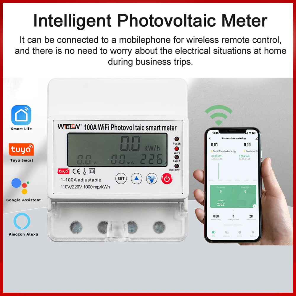 Tuya WiFi Smart Photovoltaic Circuit Breaker Two-Way Solar Timer Hour Meter Electronic Home Appliances Remote Control 