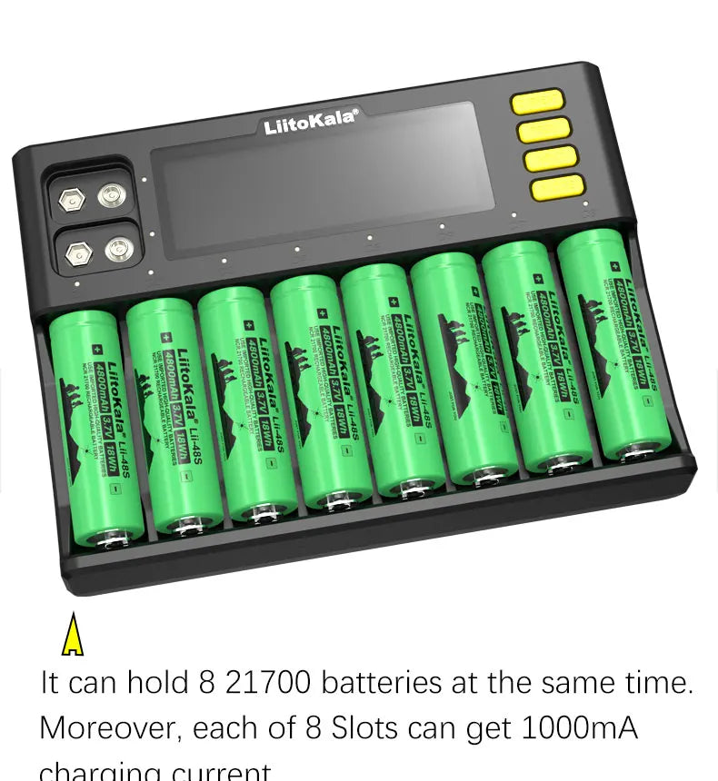 LiitoKala Lii-S8 battery charger for 18650 3.7V Li-ion NiMH 1.2V 9V Li-FePO4 3.2V IMR 3.8V 26650 21700 26700 AA AAA 