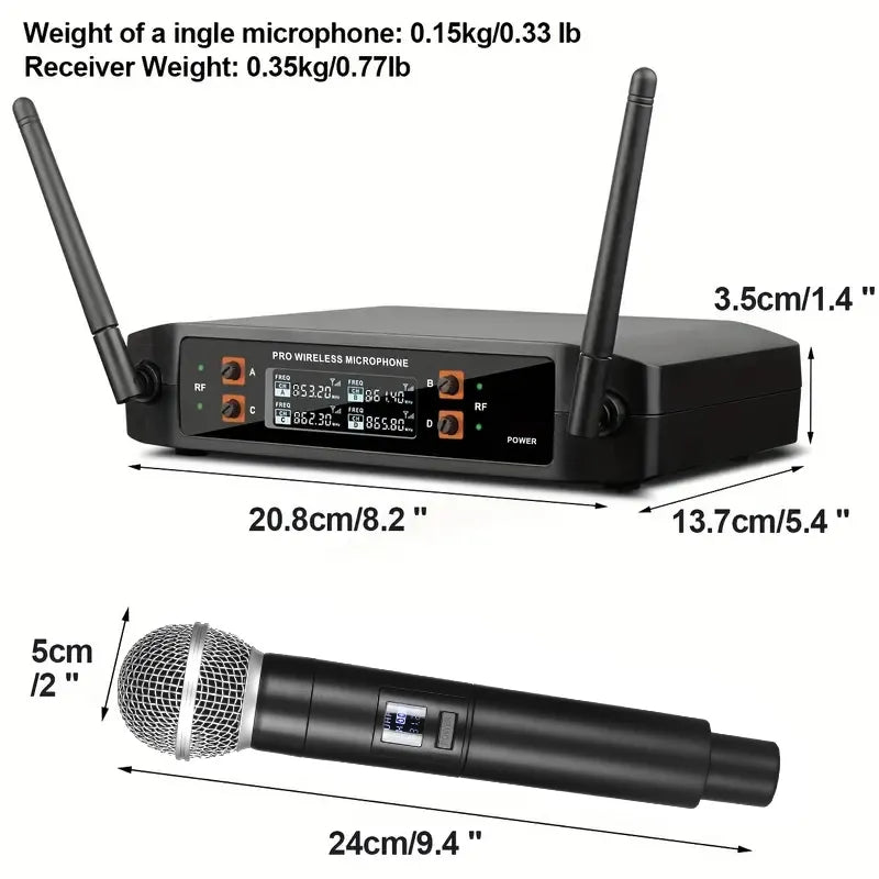 Microphone sans fil dynamique à fréquence fixe UHF à 4 canaux 