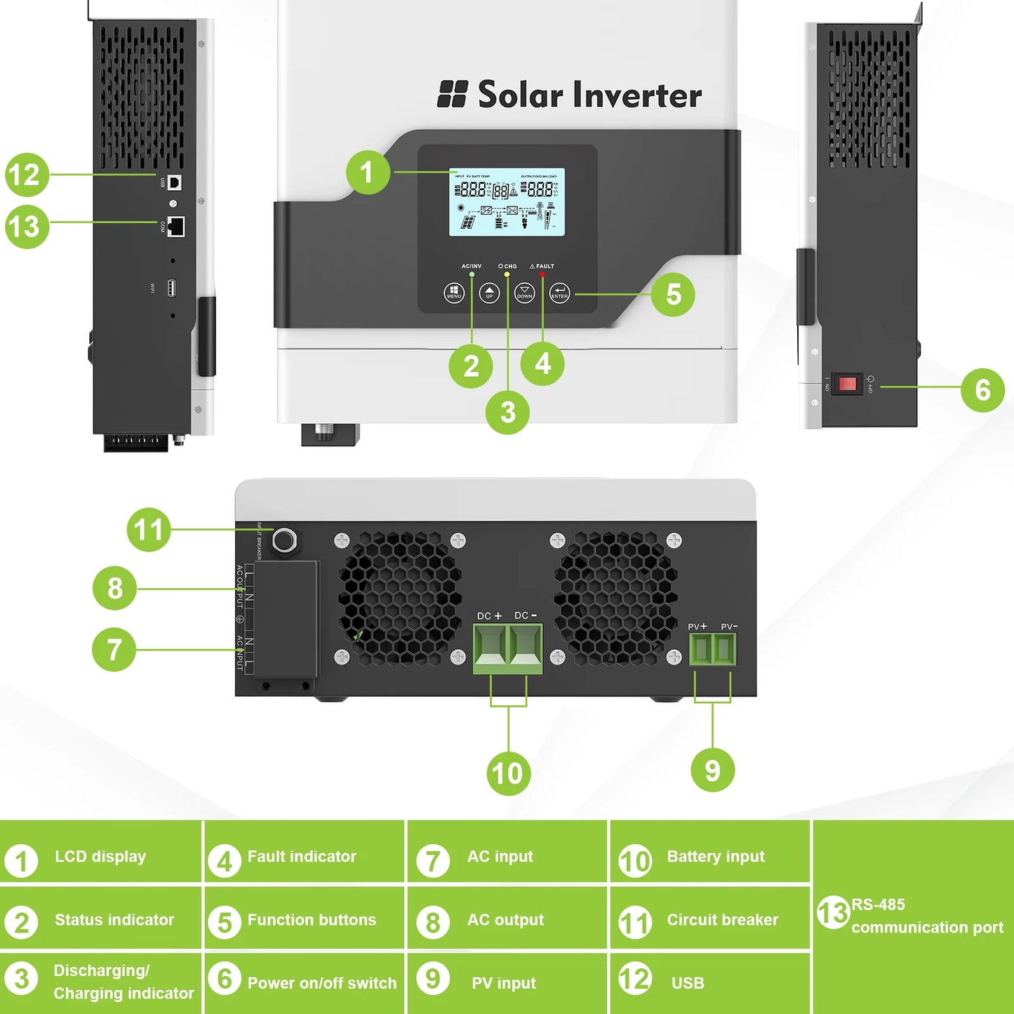 MUST Energy – onduleur solaire hybride MPPT, 1kw, 12V, 230V, 60a, PV, 105V, système à onde sinusoïdale Pure, moniteur WIFI, pour maison