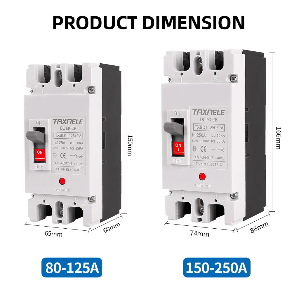 Boîtier moulé solaire disjoncteur DC MCCB Protection contre les surcharges interrupteur protecteur PV isolateur de batterie 150A 250A 