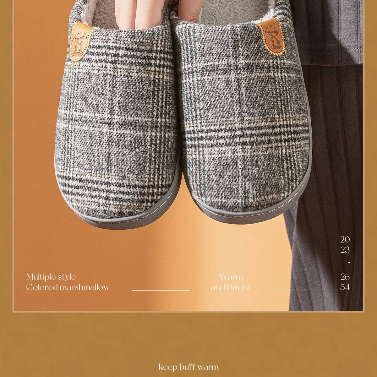 Zapatilla de casa a cuadros para hombre, calzado térmico de invierno, cálido, peludo, felpa, antideslizante, para interiores