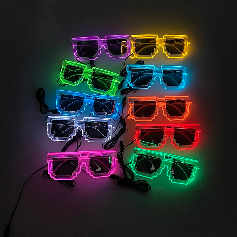 Lunettes néon LED fluorescentes, lunettes de fête lumineuses 