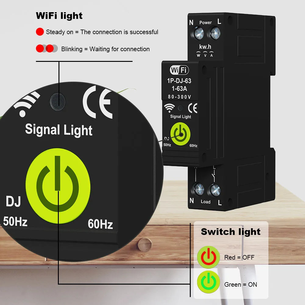 Tuya WiFi Smart Circuit Breaker Timer Photovoltaic Two-Way Energy Meter Automatic Loss Protector