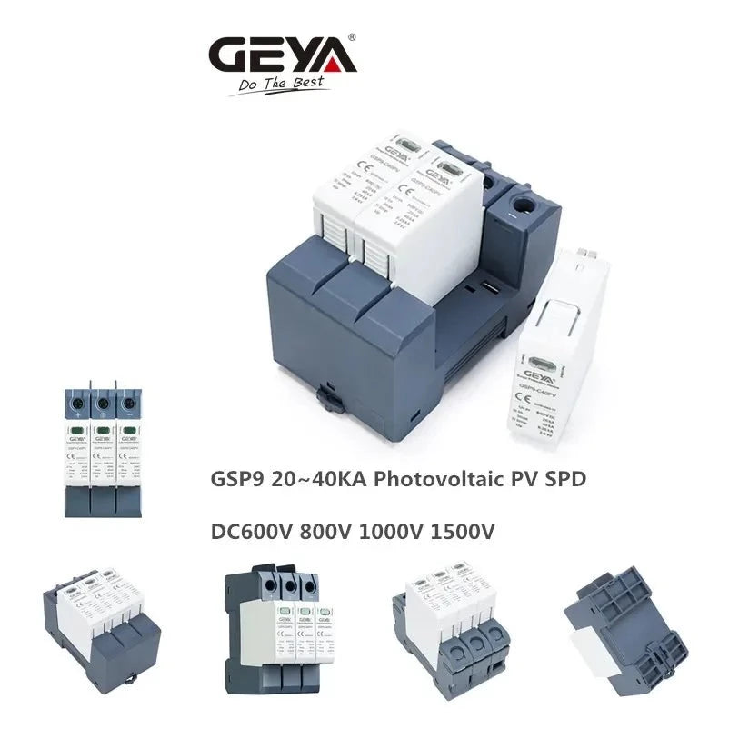 GEYA GSP9 photovoltaïque DC SPD 3P 600V 1000V 1500V 40KA dispositif de Protection contre les surtensions Protection contre la foudre Rail Din T1 + T2 