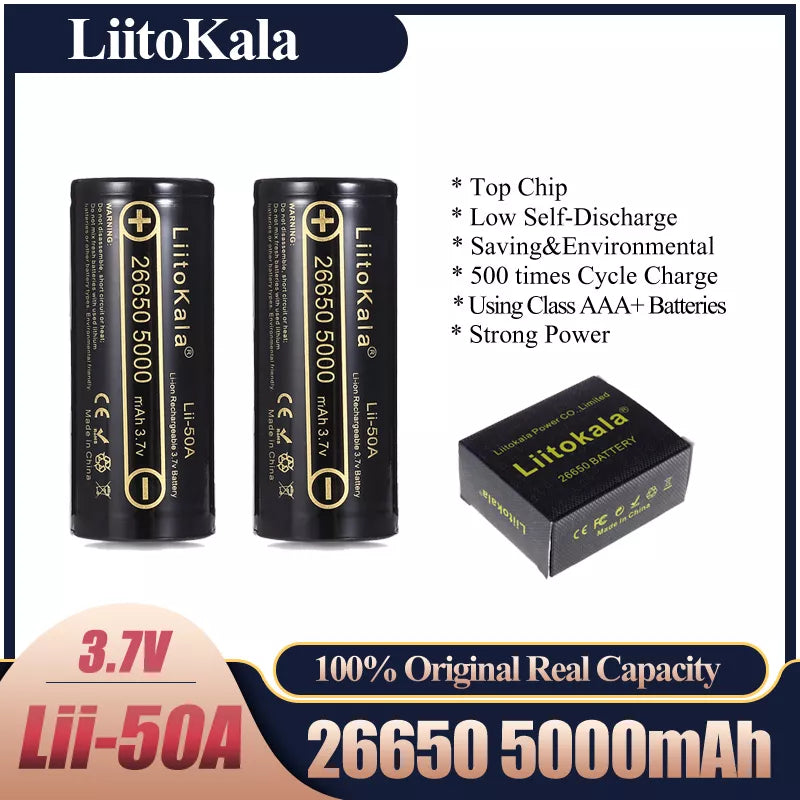 26650 Piles rechargeables 26650-3,7 V Lithium 5000 mAh