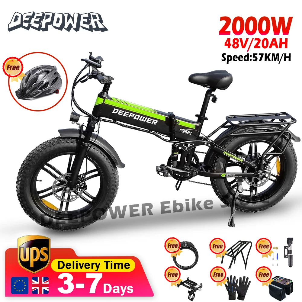 Vélo pliant montagne e-bike 20 "gros pneu urbain 1000-2000W 48V 20AH 