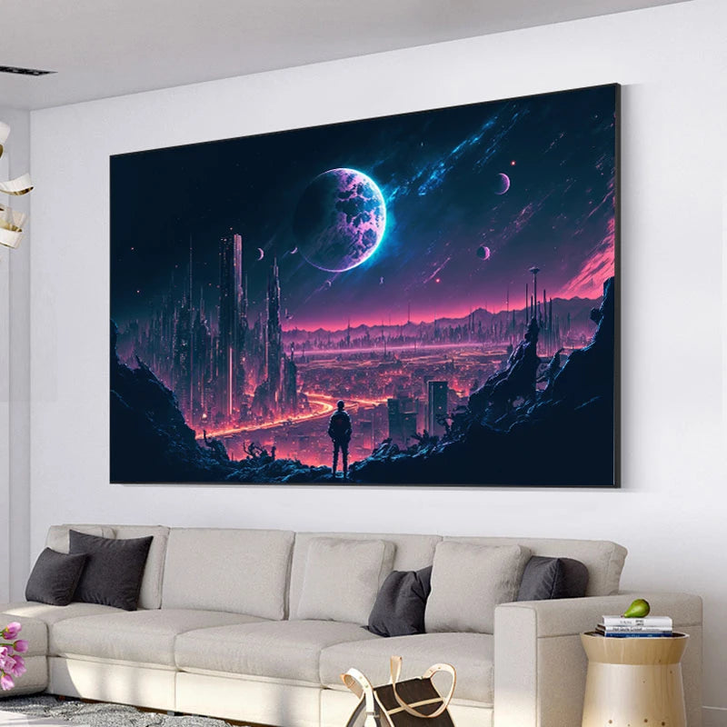 Decorative canvas neon cosmic landscape 