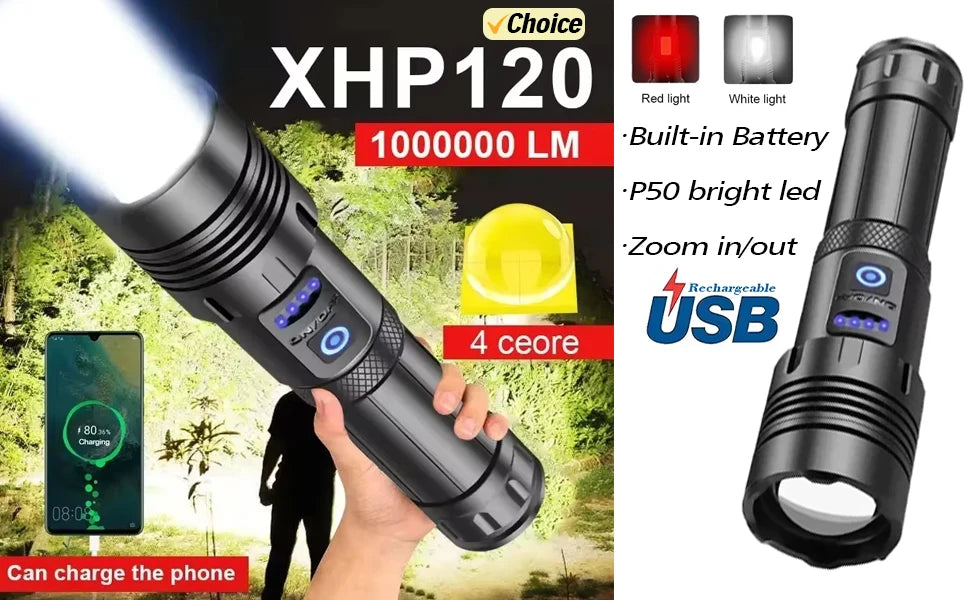 Potente linterna Led P70, luz táctica ultrabrillante de 5000LM