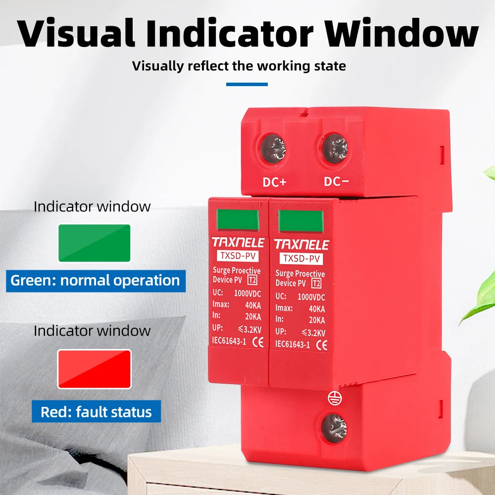 Dispositif de Protection contre les surtensions DC SPD 2P 40KA 60KA 600V 800V 1000V, protecteur de tension PV solaire, parafoudre photovoltaïque 