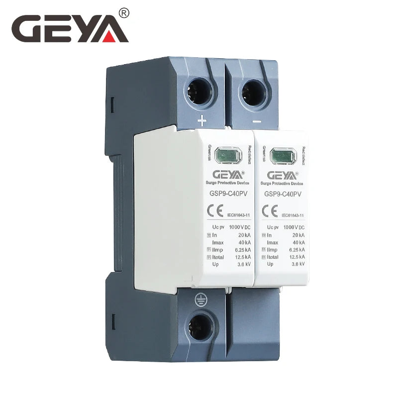 GEYA GSP9 photovoltaïque DC SPD 2P 600V 1000V 20KA ~ 40KA dispositif de Protection contre les surtensions Protection contre la foudre Rail Din T1 + T2 