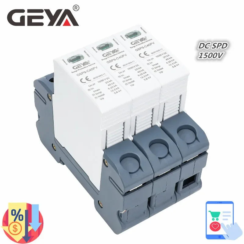 GEYA GSP9 photovoltaïque DC SPD 3P 600V 1000V 1500V 40KA dispositif de Protection contre les surtensions Protection contre la foudre Rail Din T1 + T2 