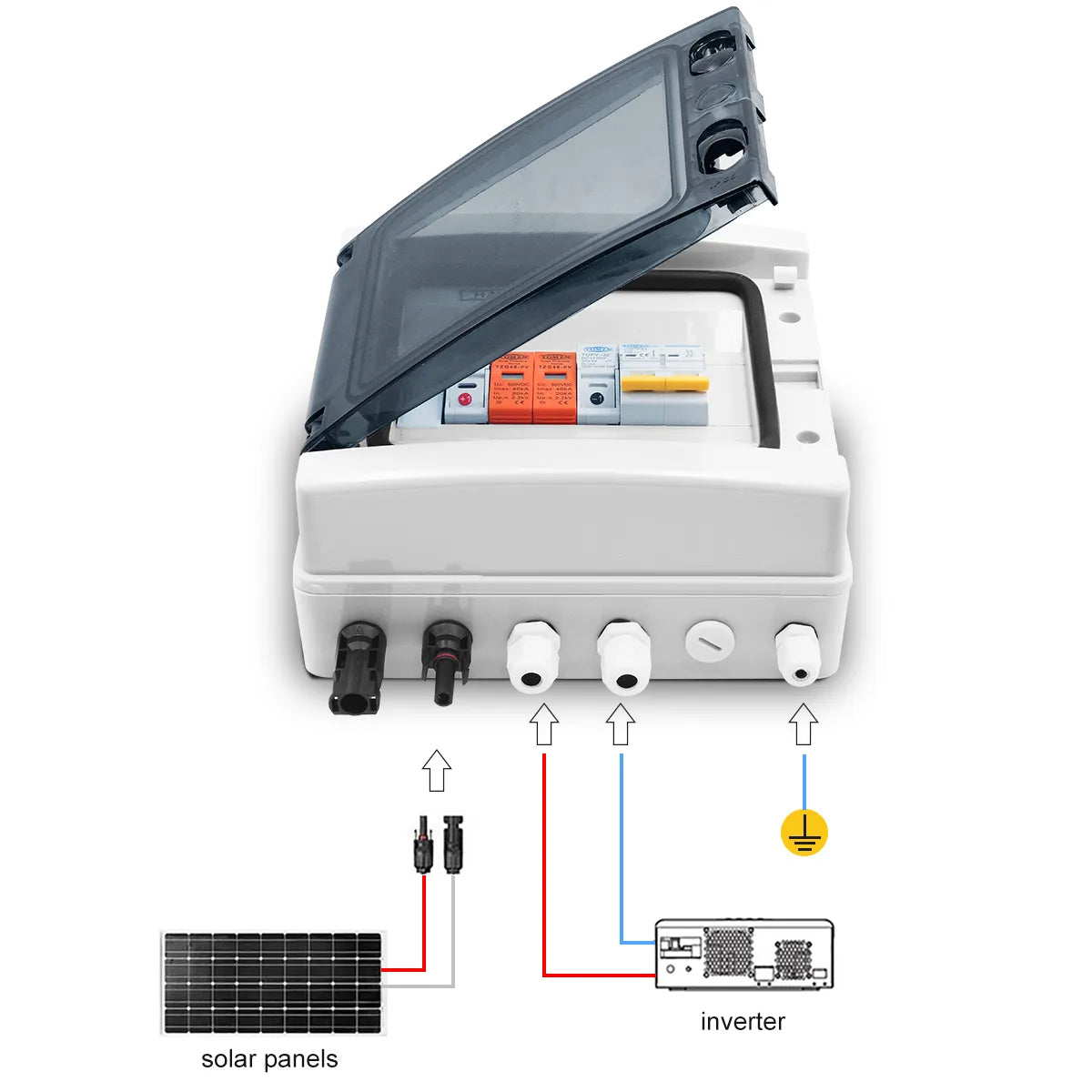 Boîtier de combinaison d'énergie solaire, Protection contre la foudre, dispositif photovoltaïque, 1 entrée, 1 sortie, DC 600V, fusible MCB SPD, étanche IP65 