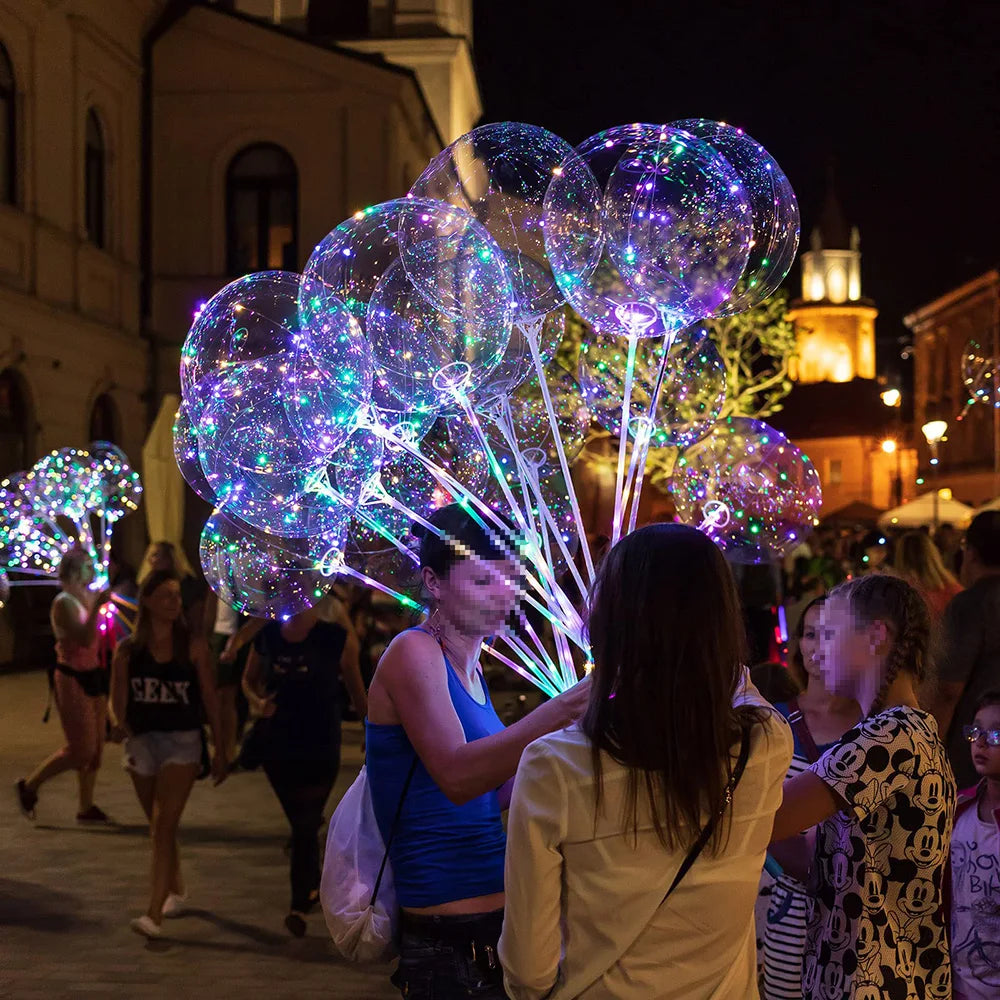 Ballon à bulles coloré à 3 niveaux de 20 pouces, bâton de 70cm lumineux à LED 