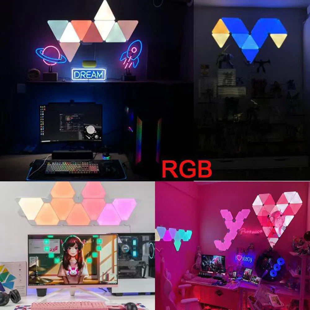 WIFI led triangular light panel with Quantum Atmosphere music sensor 