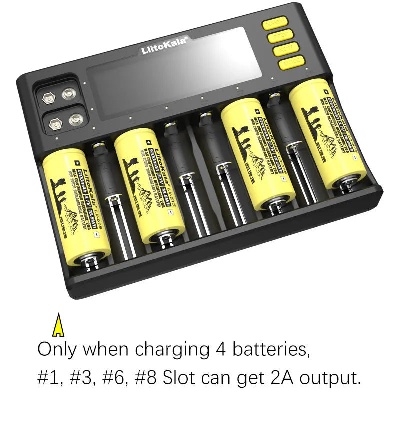 LiitoKala Lii-S8 battery charger for 18650 3.7V Li-ion NiMH 1.2V 9V Li-FePO4 3.2V IMR 3.8V 26650 21700 26700 AA AAA 