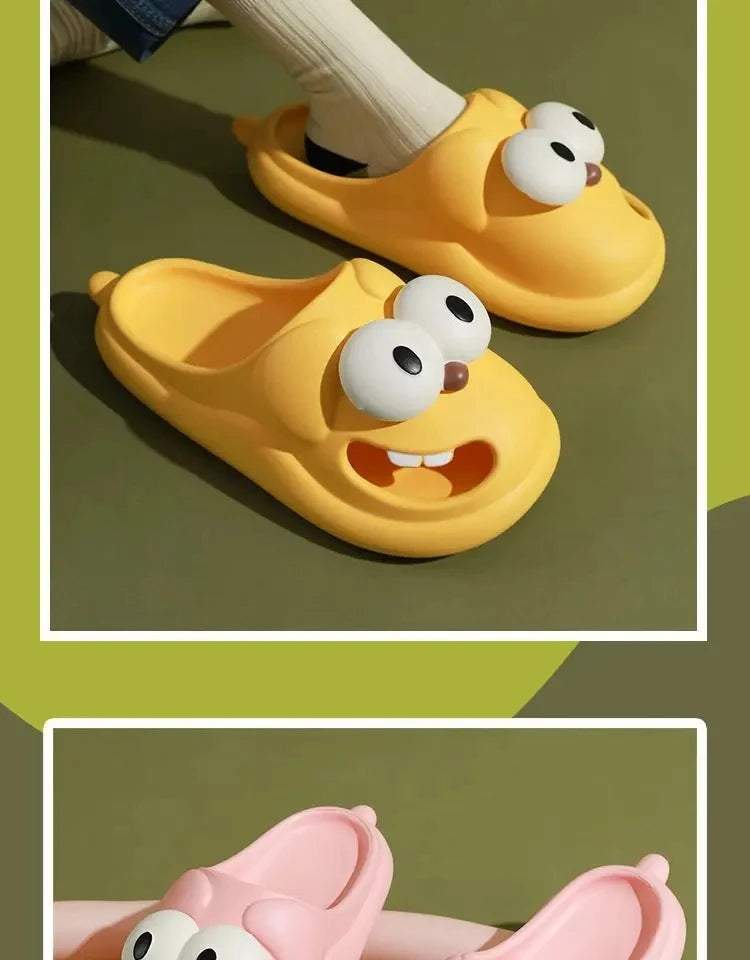 Zapatillas con forma de perro y ojo grande para mujer, chanclas de goma Eva, divertidas, divertidas, con dibujos animados