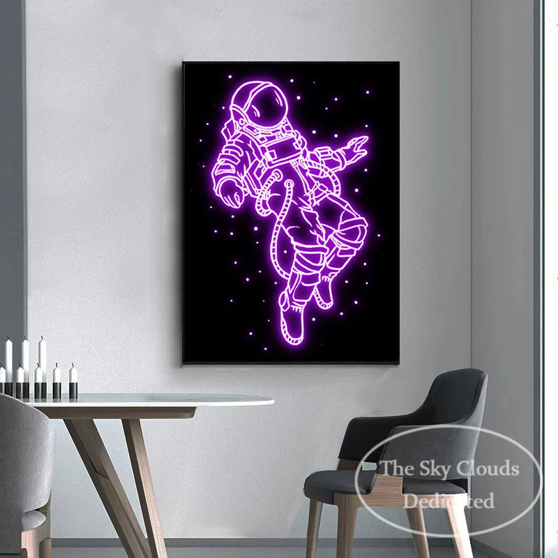 Decorative canvas neon astronaut 