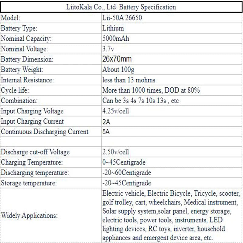 26650 Piles rechargeables 26650-3,7 V Lithium 5000 mAh