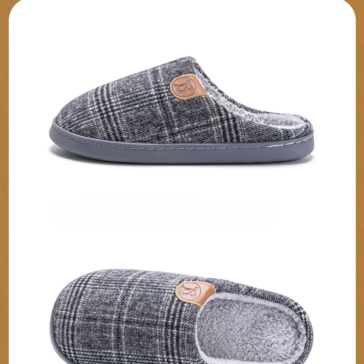 Zapatilla de casa a cuadros para hombre, calzado térmico de invierno, cálido, peludo, felpa, antideslizante, para interiores