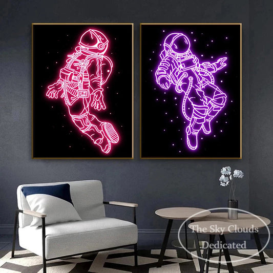 Decorative canvas neon astronaut 