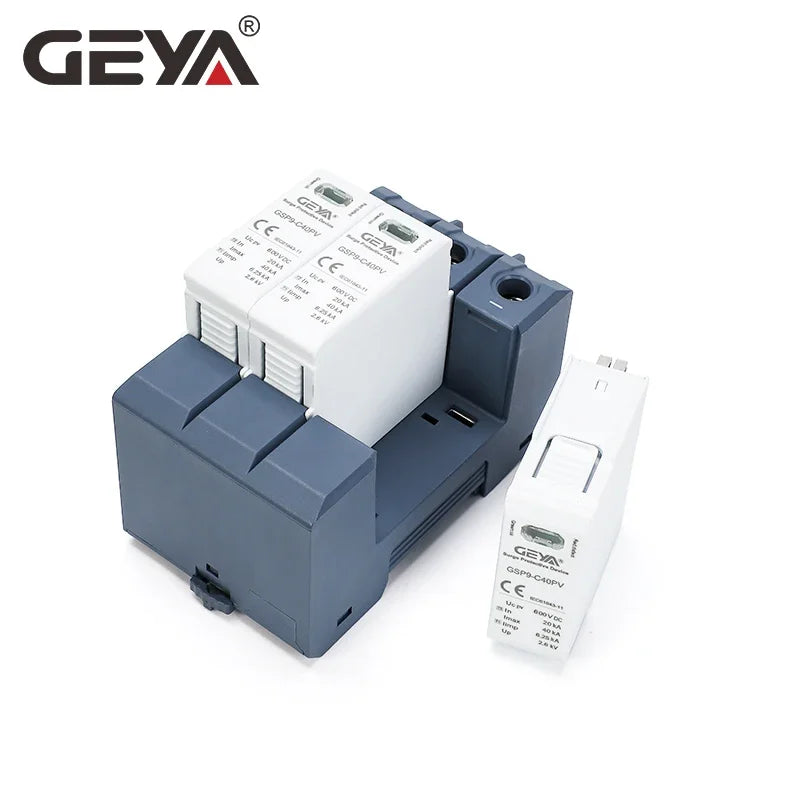 GEYA GSP9 photovoltaïque DC SPD 3P 600V 1000V 1500V 40KA dispositif de Protection contre les surtensions Protection contre la foudre Rail Din T1 + T2 