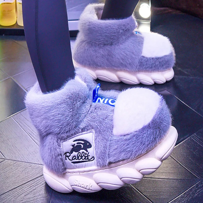 Zapatillas de interior con forro de felpa, botas de nieve con plataforma y tacón alto, 2024