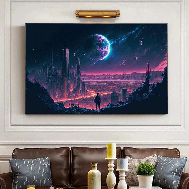 Decorative canvas neon cosmic landscape 