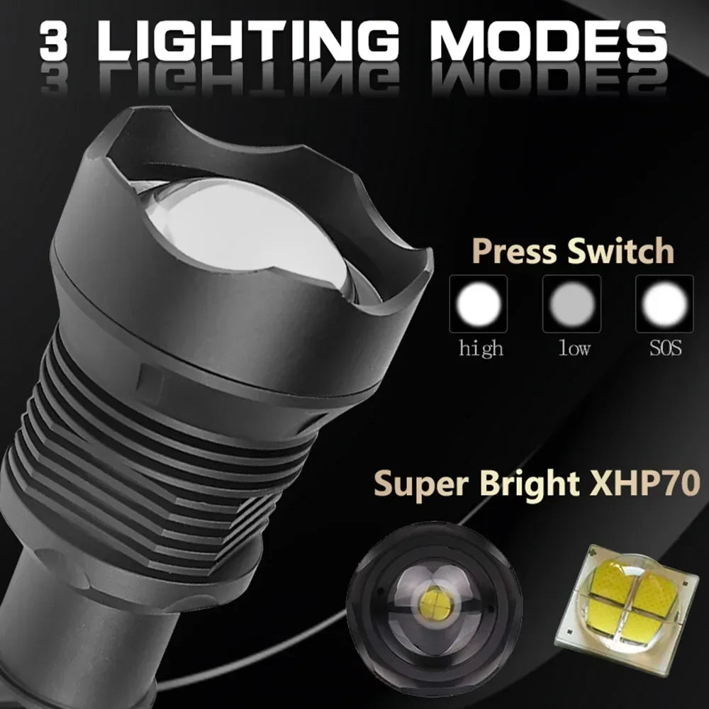 Superlinterna XHP70.2 LED, 90000 lúmenes, para acampar y hacer senderismo