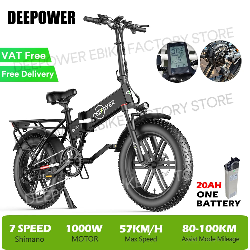 Vélo pliant Montagne e-Bike 20" Gros Pneu Urbain 1000W 48V 20AH 