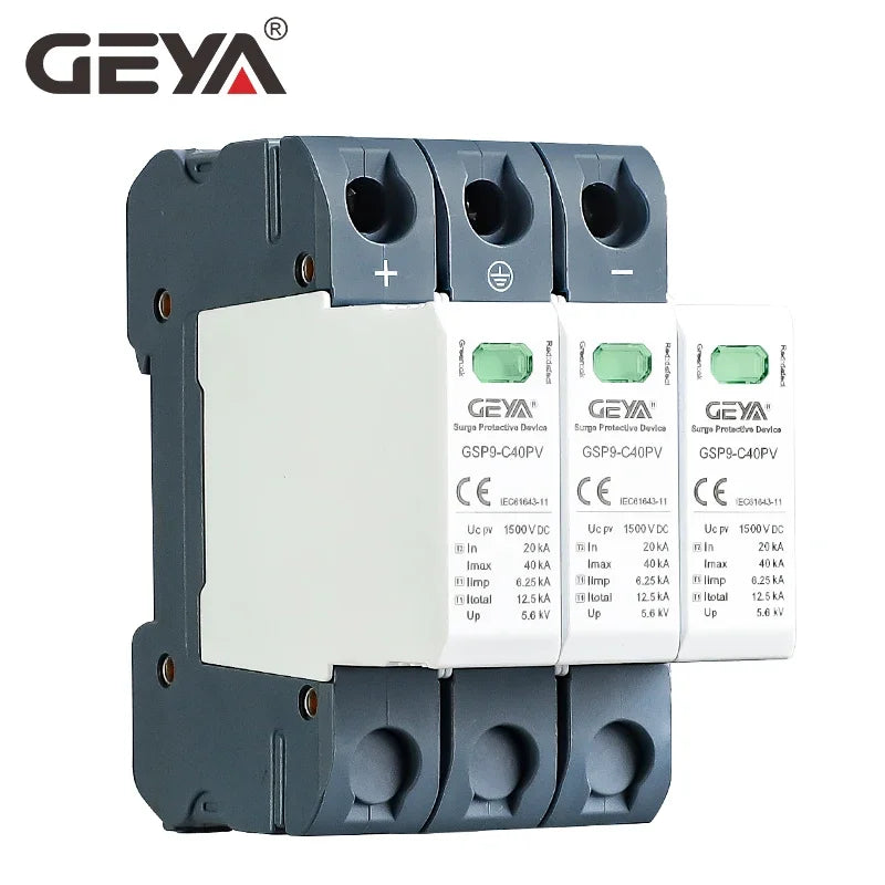 GEYA GSP9 photovoltaïque DC SPD 3P 600V 1000V 1500V 40KA dispositif de Protection contre les surtensions Protection contre la foudre Rail Din T1 + T2 