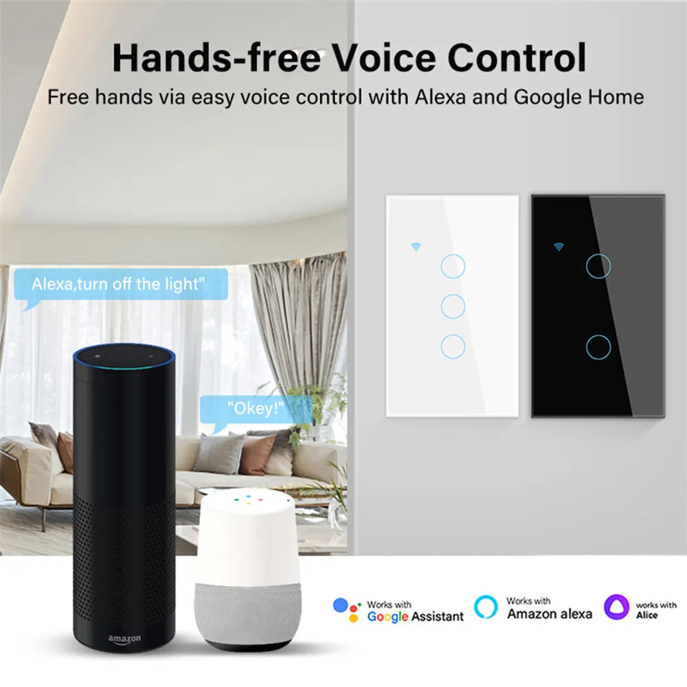 Interrupteurs avec capteur tactile WiFi, télécommande vocale compatible avec Alexa et Google Home 