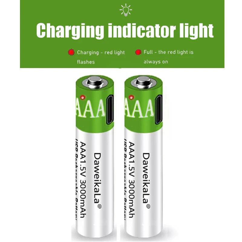 Piles rechargeables USB AAA 1,5 V 3000 mAh Li-ion