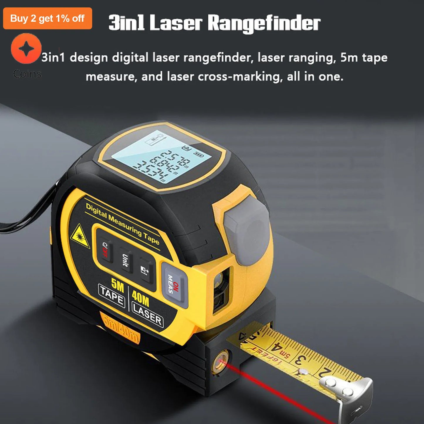 Laser distance meter, tape measure, digital rangefinder 