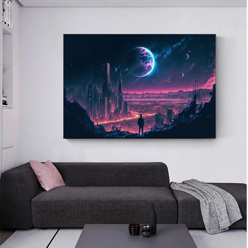 Decorative canvas neon cosmic landscape 