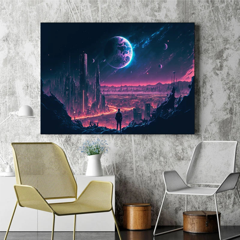 Decorative canvas neon cosmic landscape 