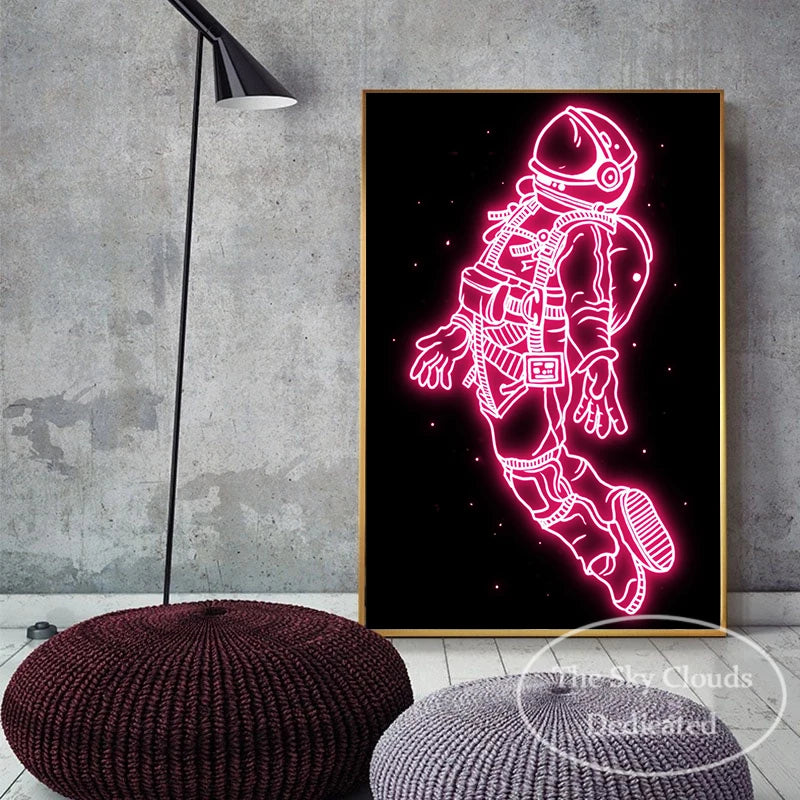 Decorative canvas neon astronaut 