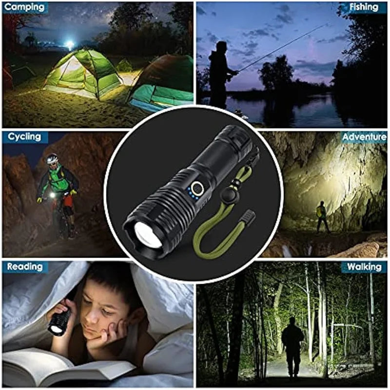 Linterna Led de alta potencia con Zoom telescópico, lámpara Led portátil recargable, focos de emergencia, antorcha de Camping